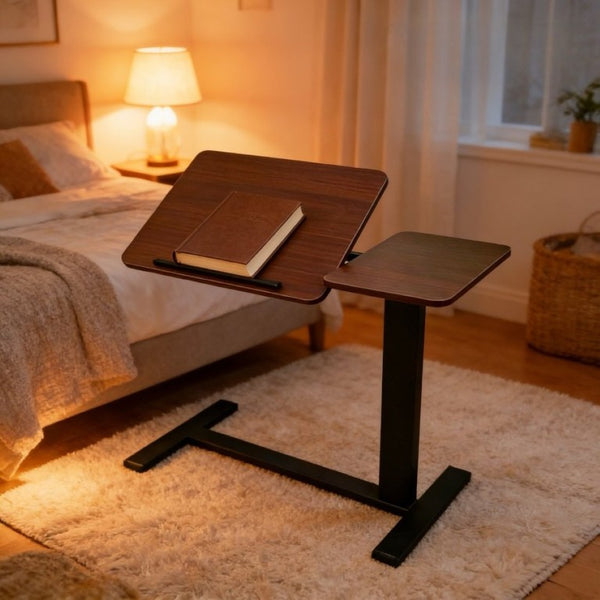 English Elm Mobile Height Adjustable Standing Desk with Tilting Split Surface for Home Office Walnut+Black W5858P489514