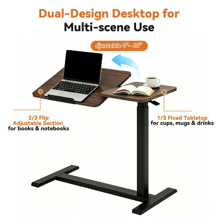 English Elm Mobile Height Adjustable Standing Desk with Tilting Split Surface for Home Office Walnut+Black W5858P489514