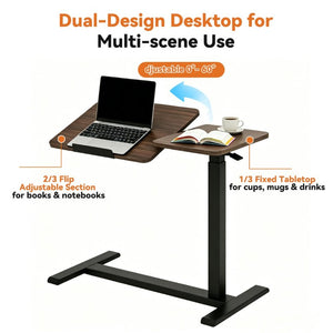 English Elm Mobile Height Adjustable Standing Desk with Tilting Split Surface for Home Office Walnut+Black W5858P489514