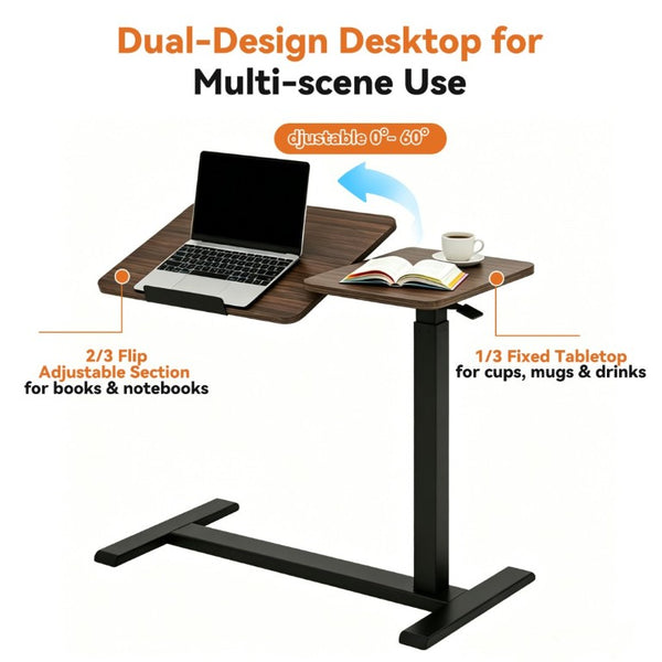 English Elm Mobile Height Adjustable Standing Desk with Tilting Split Surface for Home Office Walnut+Black W5858P489514
