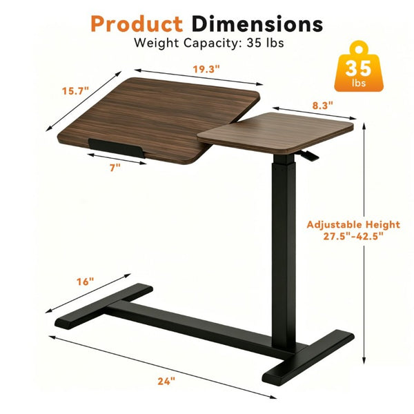 English Elm Mobile Height Adjustable Standing Desk with Tilting Split Surface for Home Office Walnut+Black W5858P489514