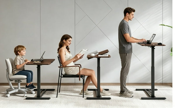 English Elm Mobile Height Adjustable Standing Desk with Tilting Split Surface for Home Office Walnut+Black W5858P489514