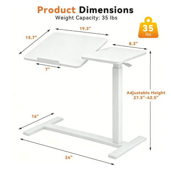 English Elm Mobile Height Adjustable Standing Desk with Tilting Split Surface for Home Office White W5858P489515