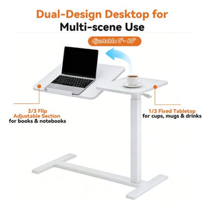 English Elm Mobile Height Adjustable Standing Desk with Tilting Split Surface for Home Office White W5858P489515
