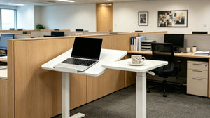 English Elm Mobile Height Adjustable Standing Desk with Tilting Split Surface for Home Office White W5858P489515