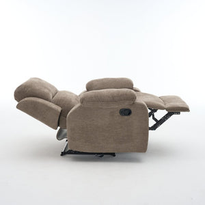 English Elm Manual Recliner Chair Chenille Upholstered Lounge Seat for Small Space Living Rooms Khaki W5870P518773