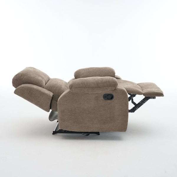 English Elm Manual Recliner Chair Chenille Upholstered Lounge Seat for Small Space Living Rooms Khaki W5870P518773