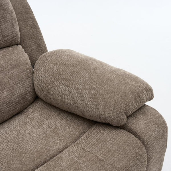English Elm Manual Recliner Chair Chenille Upholstered Lounge Seat for Small Space Living Rooms Khaki W5870P518773