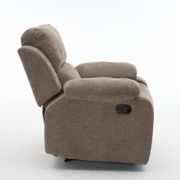 English Elm Manual Recliner Chair Chenille Upholstered Lounge Seat for Small Space Living Rooms Khaki W5870P518773