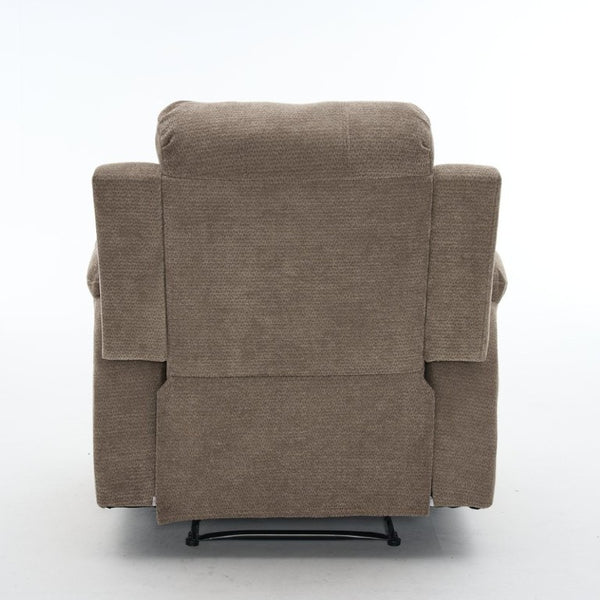 English Elm Manual Recliner Chair Chenille Upholstered Lounge Seat for Small Space Living Rooms Khaki W5870P518773