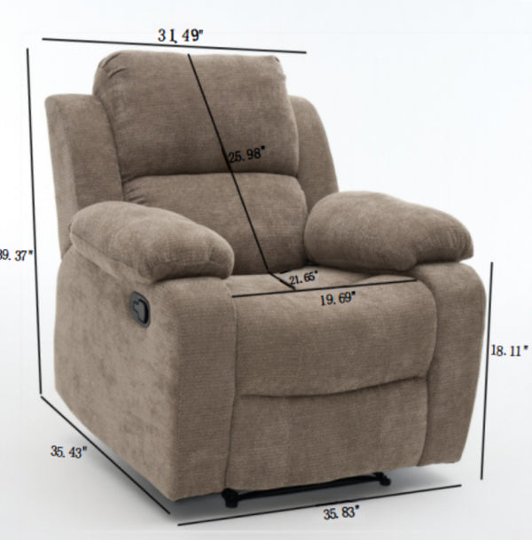 English Elm Manual Recliner Chair Chenille Upholstered Lounge Seat for Small Space Living Rooms Khaki W5870P518773