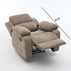 English Elm Manual Recliner Chair Chenille Upholstered Lounge Seat for Small Space Living Rooms Khaki W5870P518773