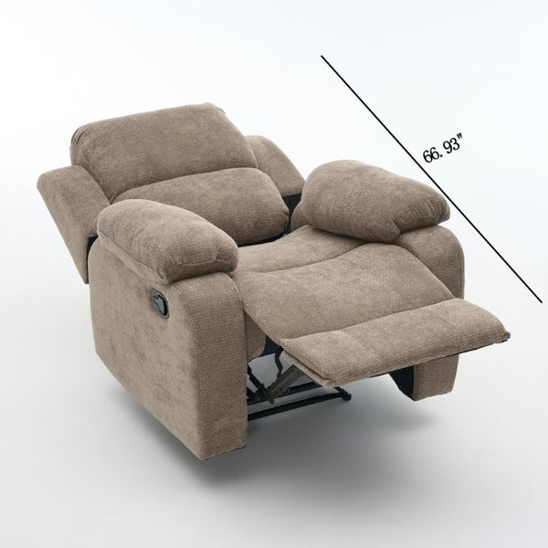 English Elm Manual Recliner Chair Chenille Upholstered Lounge Seat for Small Space Living Rooms Khaki W5870P518773