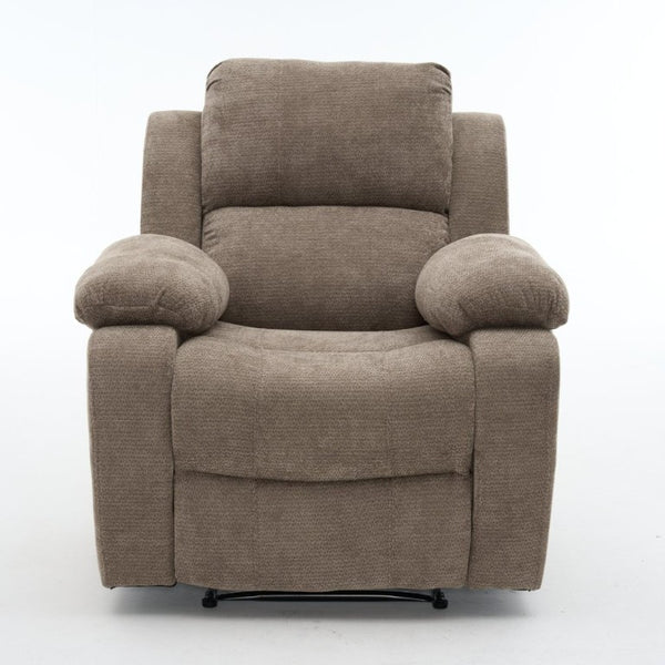 English Elm Manual Recliner Chair Chenille Upholstered Lounge Seat for Small Space Living Rooms Khaki W5870P518773