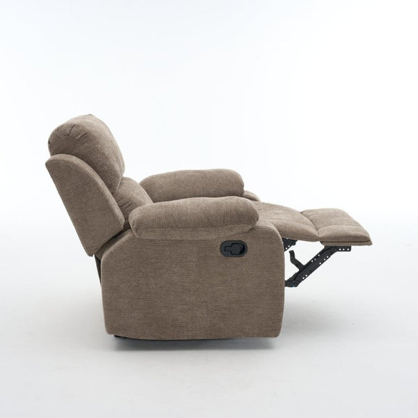 English Elm Manual Recliner Chair Chenille Upholstered Lounge Seat for Small Space Living Rooms Khaki W5870P518773