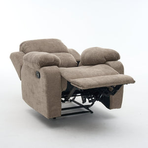 English Elm Manual Recliner Chair Chenille Upholstered Lounge Seat for Small Space Living Rooms Khaki W5870P518773