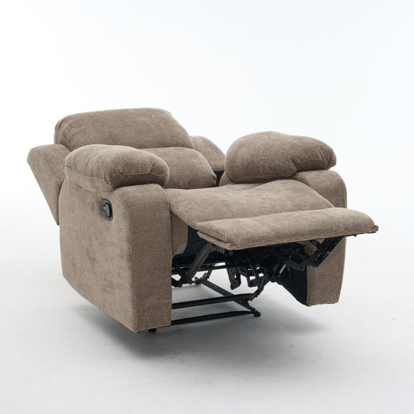 English Elm Manual Recliner Chair Chenille Upholstered Lounge Seat for Small Space Living Rooms Khaki W5870P518773