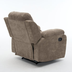 English Elm Manual Recliner Chair Chenille Upholstered Lounge Seat for Small Space Living Rooms Khaki W5870P518773