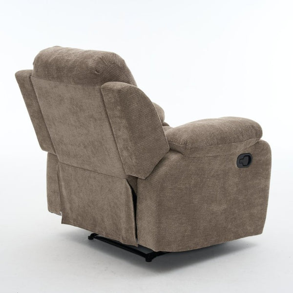 English Elm Manual Recliner Chair Chenille Upholstered Lounge Seat for Small Space Living Rooms Khaki W5870P518773