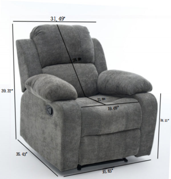English Elm Manual Recliner Chair Chenille Upholstered Lounge Seat for Small Space Living Rooms Antique Dark Grey W5870P518778