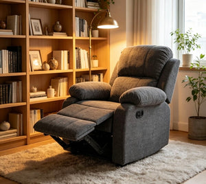 English Elm Manual Recliner Chair Chenille Upholstered Lounge Seat for Small Space Living Rooms Antique Dark Grey W5870P518778