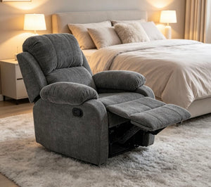 English Elm Manual Recliner Chair Chenille Upholstered Lounge Seat for Small Space Living Rooms Antique Dark Grey W5870P518778