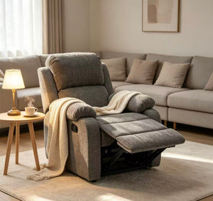 English Elm Manual Recliner Chair Chenille Upholstered Lounge Seat for Small Space Living Rooms Antique Dark Grey W5870P518778