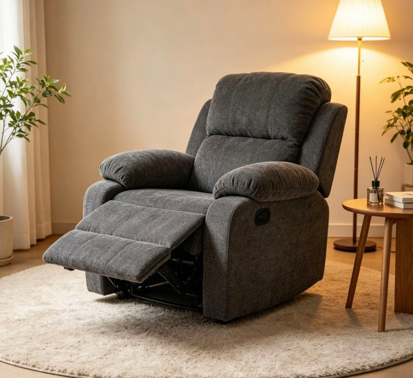 English Elm Manual Recliner Chair Chenille Upholstered Lounge Seat for Small Space Living Rooms Antique Dark Grey W5870P518778