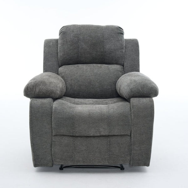 English Elm Manual Recliner Chair Chenille Upholstered Lounge Seat for Small Space Living Rooms Antique Dark Grey W5870P518778