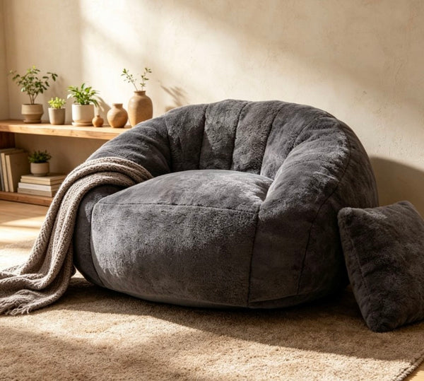 English Elm High-Density Foam Pumpkin Sofa Bed with Plush Fur Upholstery for Cozy Compact Spaces W5870P523908