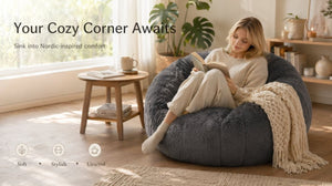English Elm High-Density Foam Pumpkin Sofa Bed with Plush Fur Upholstery for Cozy Compact Spaces W5870P523908