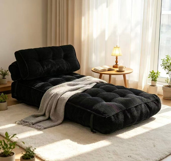 English Elm Folding Floor Lounge Chair Sleeper with Shredded Foam Fill for Studio or Guest Room Black W5870P523983