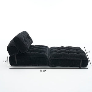 English Elm Folding Floor Lounge Chair Sleeper with Shredded Foam Fill for Studio or Guest Room Black W5870P523983