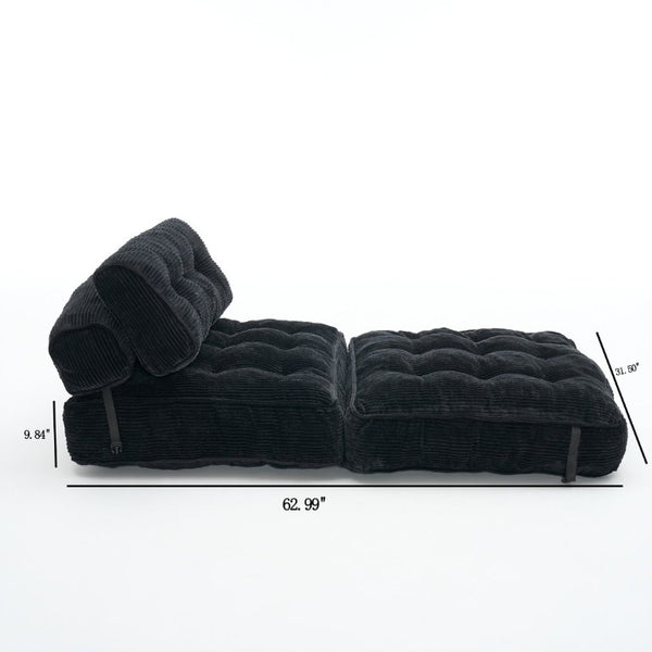 English Elm Folding Floor Lounge Chair Sleeper with Shredded Foam Fill for Studio or Guest Room Black W5870P523983
