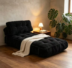 English Elm Folding Floor Lounge Chair Sleeper with Shredded Foam Fill for Studio or Guest Room Black W5870P523983
