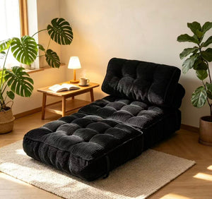 English Elm Folding Floor Lounge Chair Sleeper with Shredded Foam Fill for Studio or Guest Room Black W5870P523983