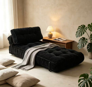 English Elm Folding Floor Lounge Chair Sleeper with Shredded Foam Fill for Studio or Guest Room Black W5870P523983