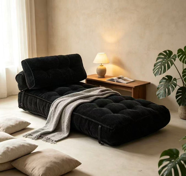 English Elm Folding Floor Lounge Chair Sleeper with Shredded Foam Fill for Studio or Guest Room Black W5870P523983