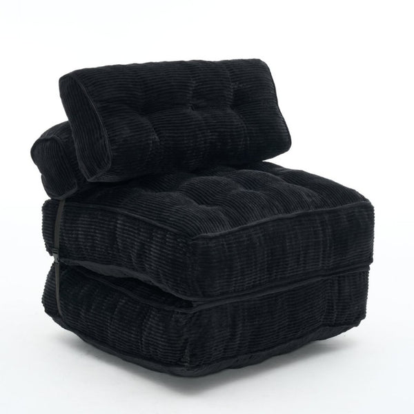 English Elm Folding Floor Lounge Chair Sleeper with Shredded Foam Fill for Studio or Guest Room Black W5870P523983