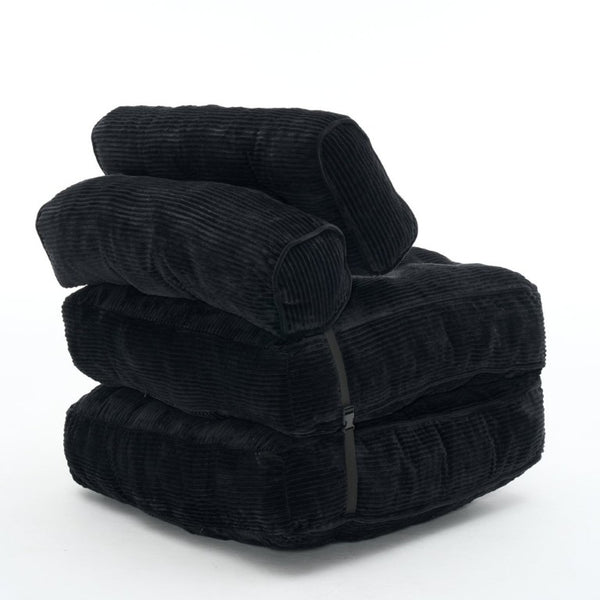 English Elm Folding Floor Lounge Chair Sleeper with Shredded Foam Fill for Studio or Guest Room Black W5870P523983