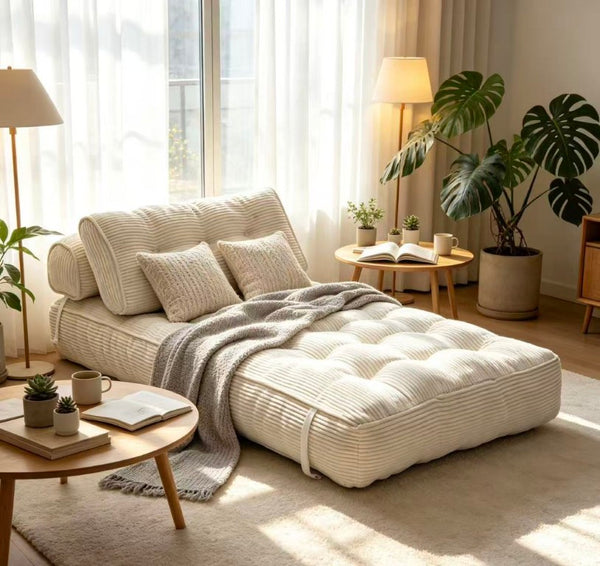English Elm Folding Floor Lounge Chair Sleeper with Shredded Foam Fill for Studio or Guest Room Beige W5870P523984