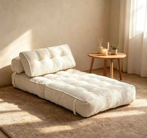 English Elm Folding Floor Lounge Chair Sleeper with Shredded Foam Fill for Studio or Guest Room Beige W5870P523984