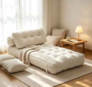 English Elm Folding Floor Lounge Chair Sleeper with Shredded Foam Fill for Studio or Guest Room Beige W5870P523984