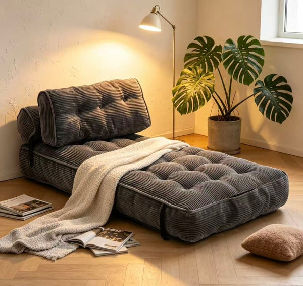 English Elm Folding Floor Lounge Chair Sleeper with Shredded Foam Fill for Studio or Guest Room Grey W5870P523985
