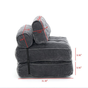 English Elm Folding Floor Lounge Chair Sleeper with Shredded Foam Fill for Studio or Guest Room Grey W5870P523985