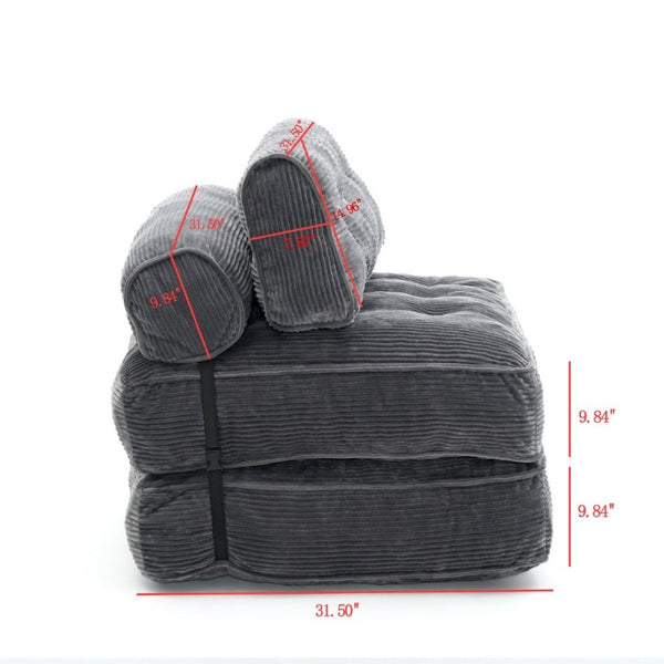 English Elm Folding Floor Lounge Chair Sleeper with Shredded Foam Fill for Studio or Guest Room Grey W5870P523985
