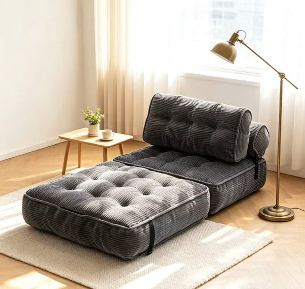 English Elm Folding Floor Lounge Chair Sleeper with Shredded Foam Fill for Studio or Guest Room Grey W5870P523985