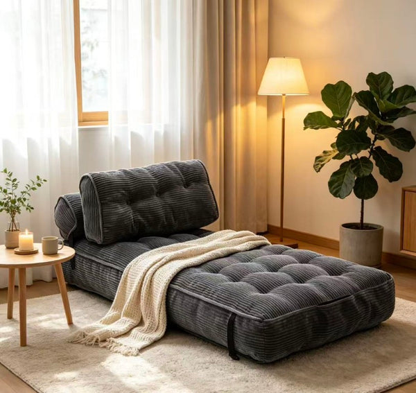 English Elm Folding Floor Lounge Chair Sleeper with Shredded Foam Fill for Studio or Guest Room Grey W5870P523985