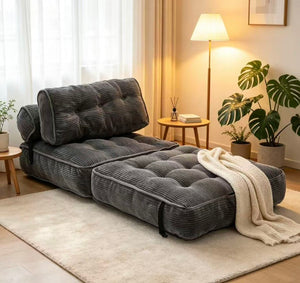 English Elm Folding Floor Lounge Chair Sleeper with Shredded Foam Fill for Studio or Guest Room Grey W5870P523985