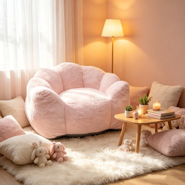 English Elm Large Petal Shaped Faux Fur Accent Chair Plush Sculptural Lounge Seat for Any Room W5870P523986